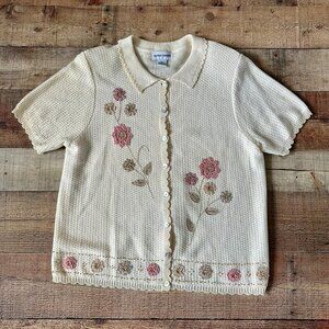 Vintage Alfred Dunner Floral Knit Cardigan Sweater L